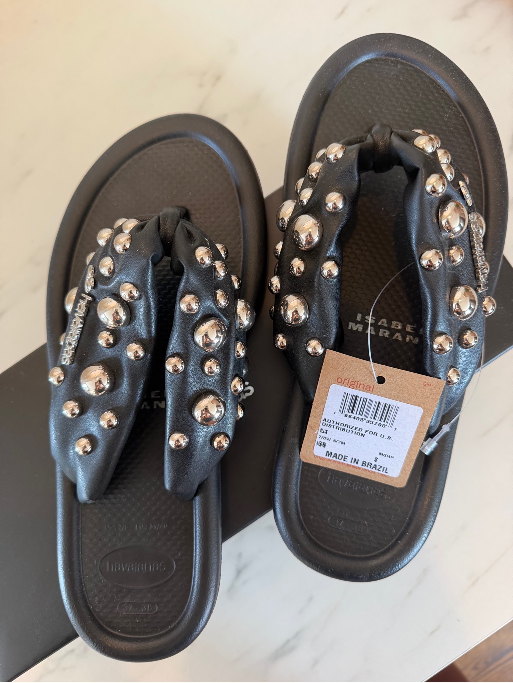 Havaianas Black Thong Sandals With Metallic Stud Accents